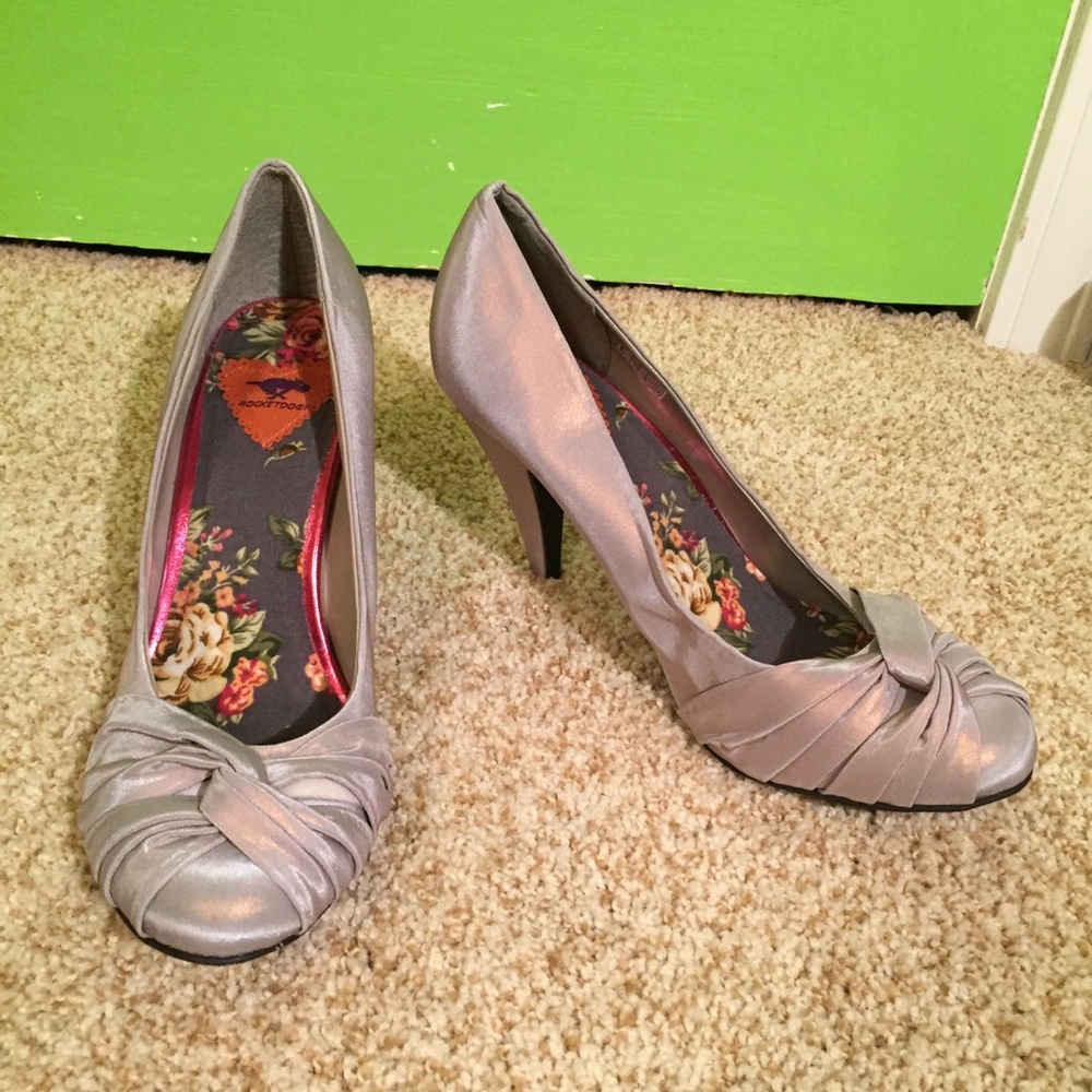 Silver Satin Rocket Dog Heels